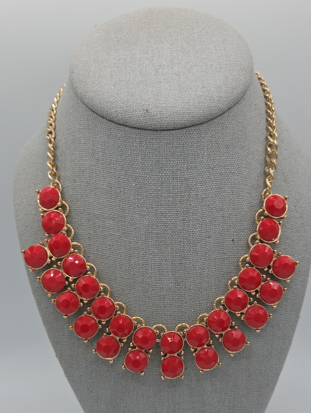 5 for $25! Gold-Tone Statement Necklace with Red Cabochons